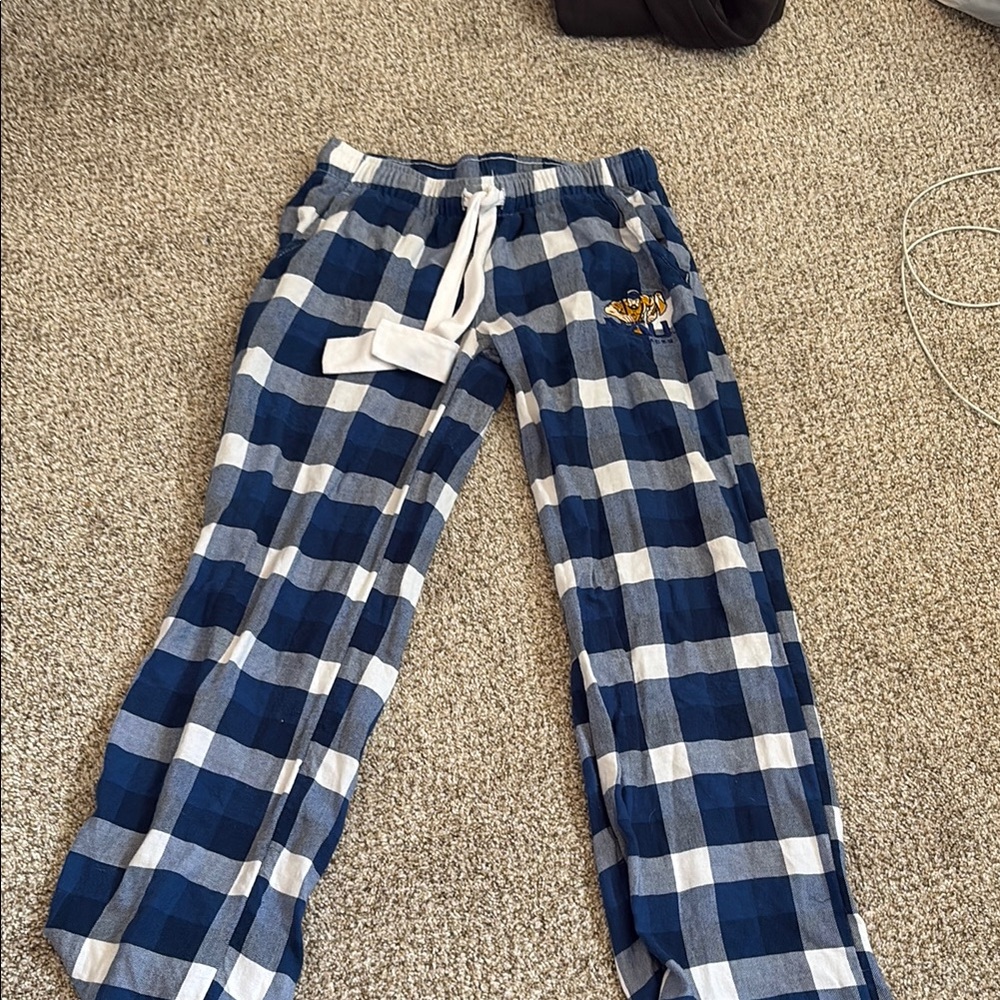 Blue and White Plaid Pajama Pants